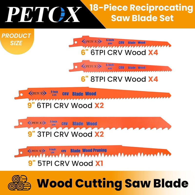 PETOX 18-Piece Reciprocating Saw Blades Set, Metal Wood Plastic Cutting Saw Blades with Organizer Case, fit DeWalt Bosch Makita Milwaukee Porter-Cable Ryobi Ridgid Black&Decker Skil Craftsman Sawsall - Image 2